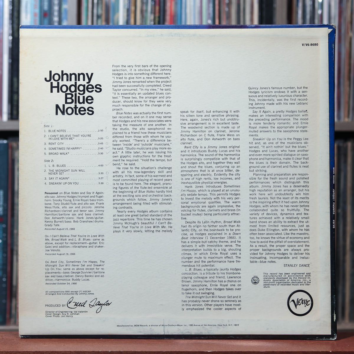Johnny Hodges - Blue Notes - 1967 Verve, VG+/VG+