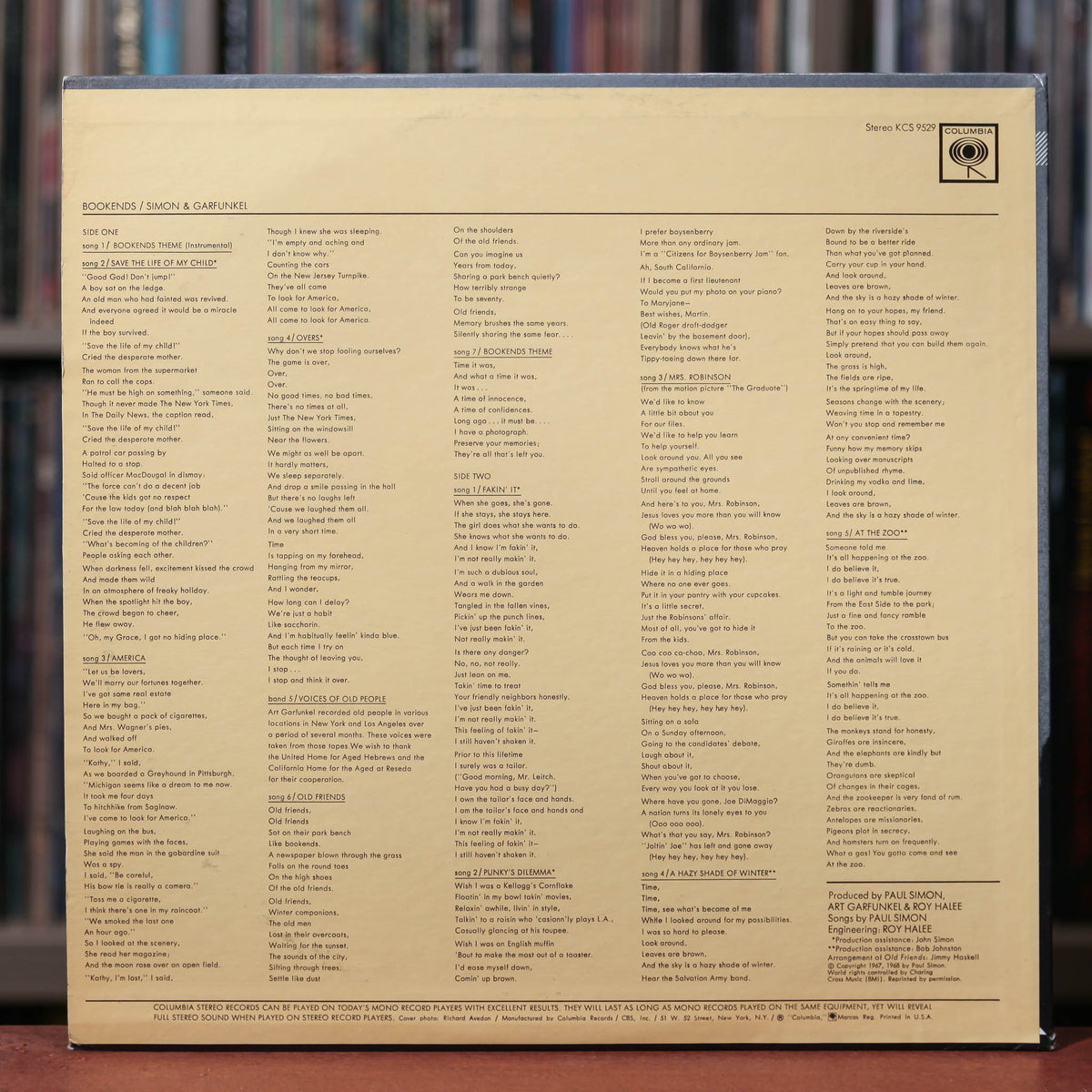 Simon & Garfunkel Bookends 1970's Columbia, EX/EX w Poster