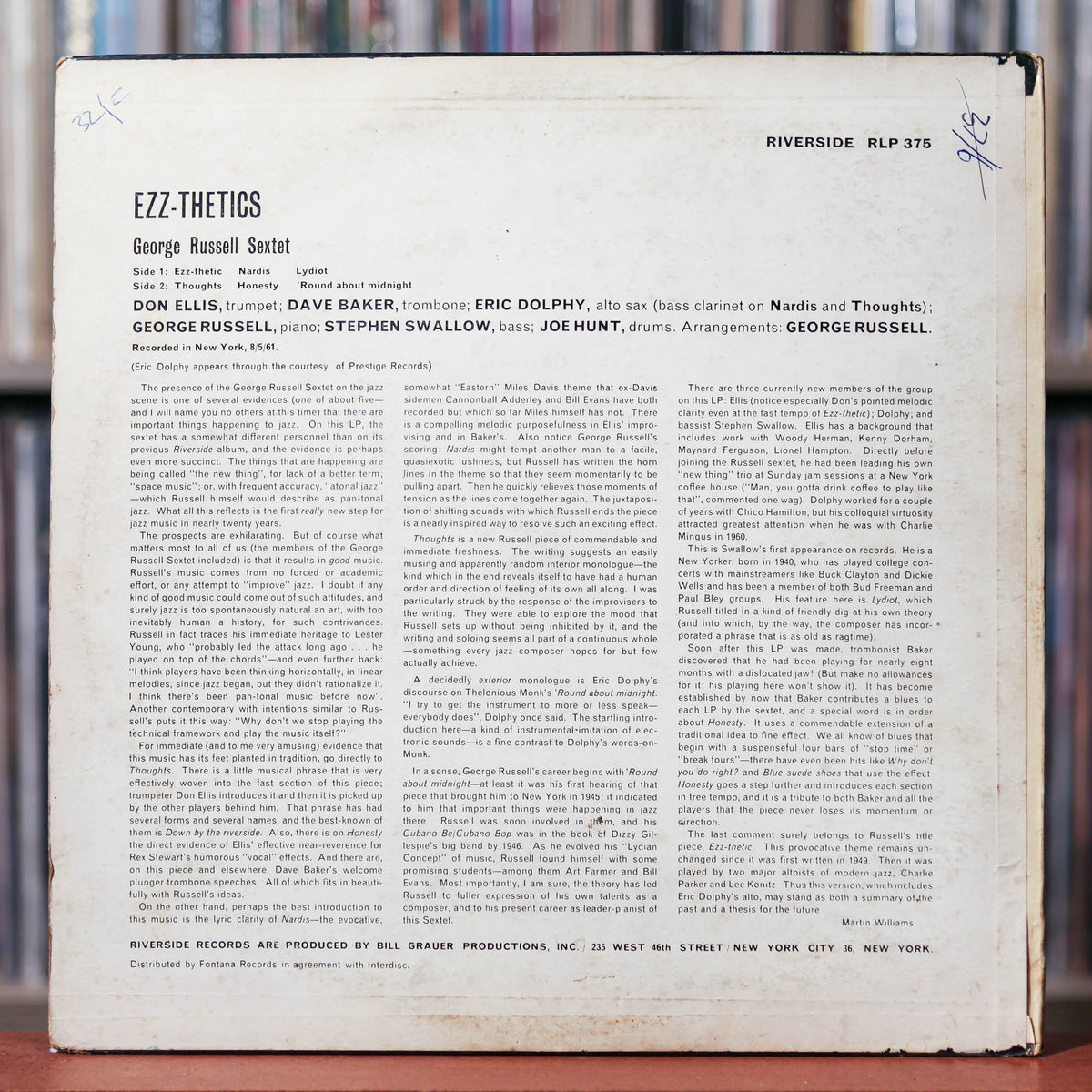 Russell Sextet Ezzthetics 1961 Riverside, VG/VG