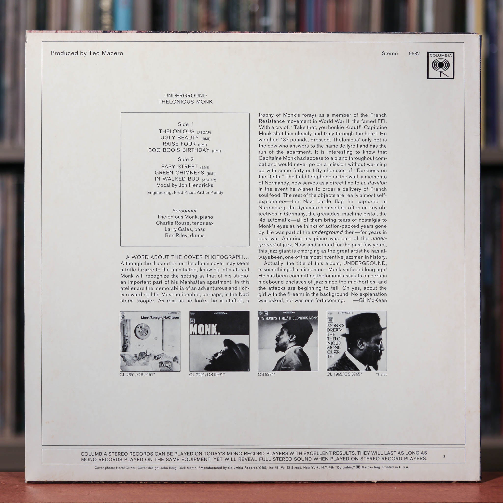 Thelonious Monk - Underground - 1970's Columbia, EX/EX