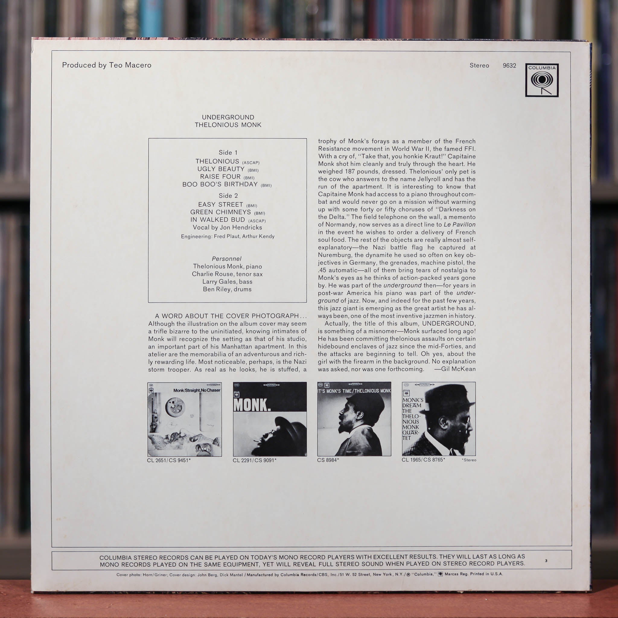 Thelonious Monk - Underground - 1970's Columbia, EX/EX