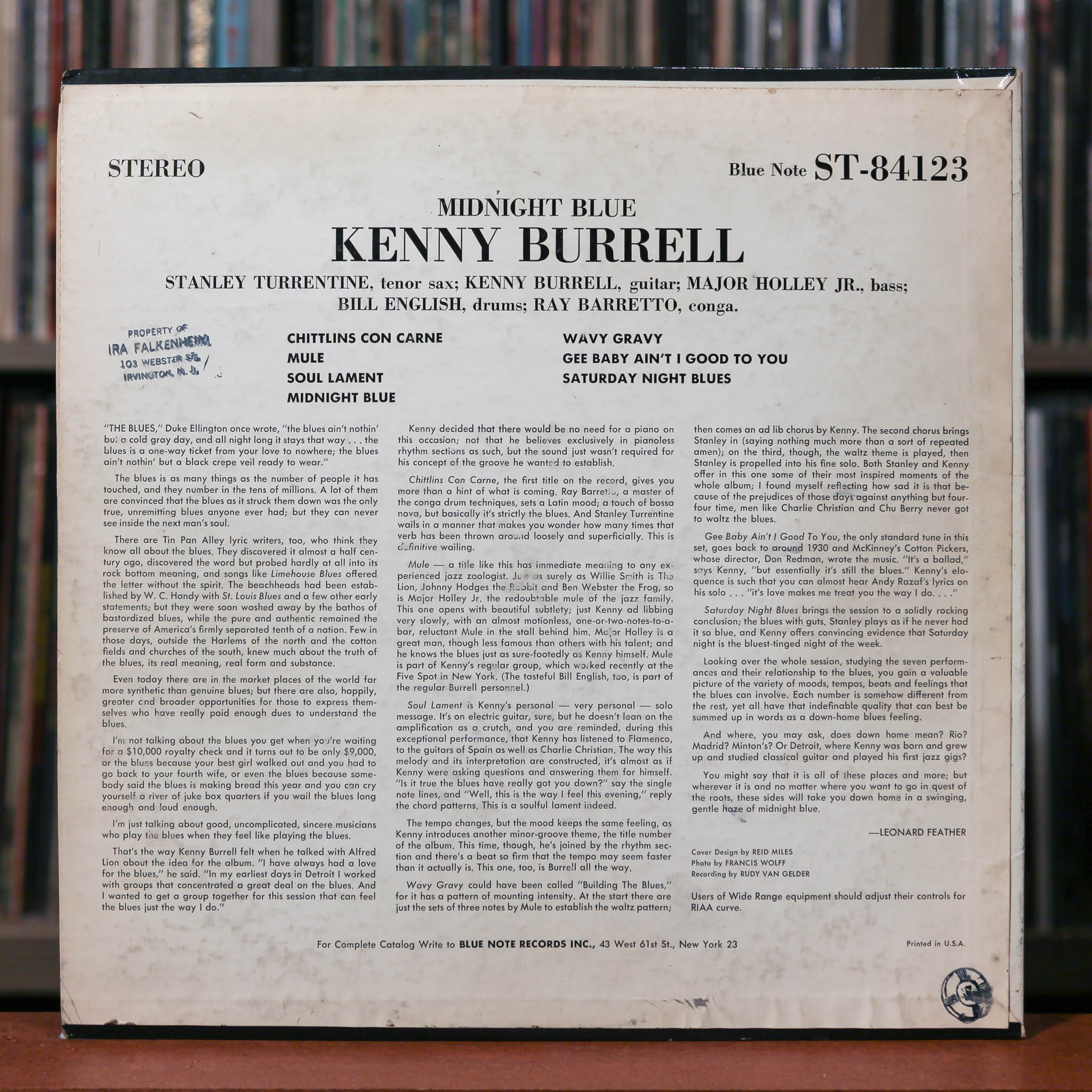 Kenny Burrell - Midnight Blue - 1963 Blue Note, VG+/Strong VG