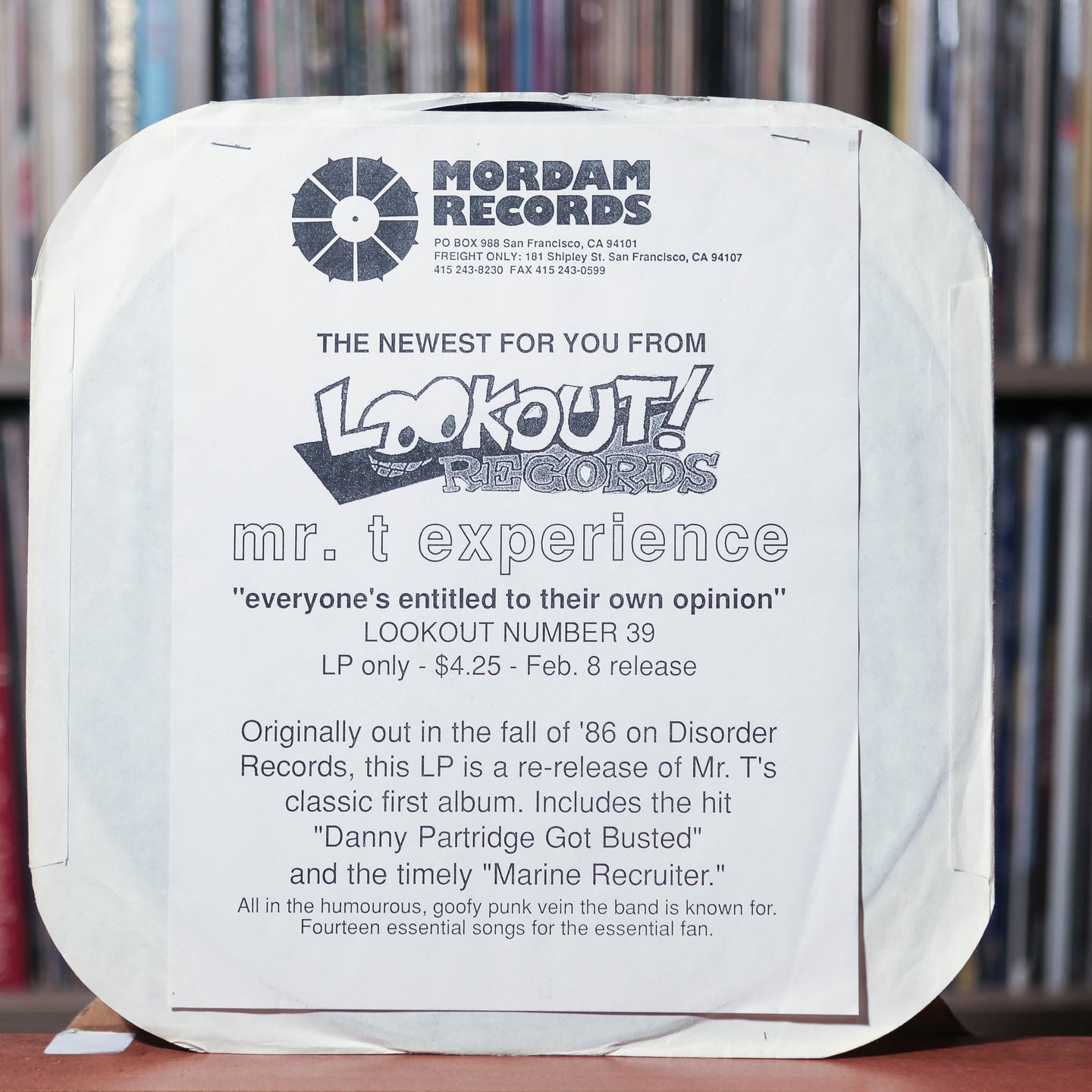 The Mr. T Experience – Everybody's Entitled To Their Own Opinion - 1990 Lookout! Records, VG+