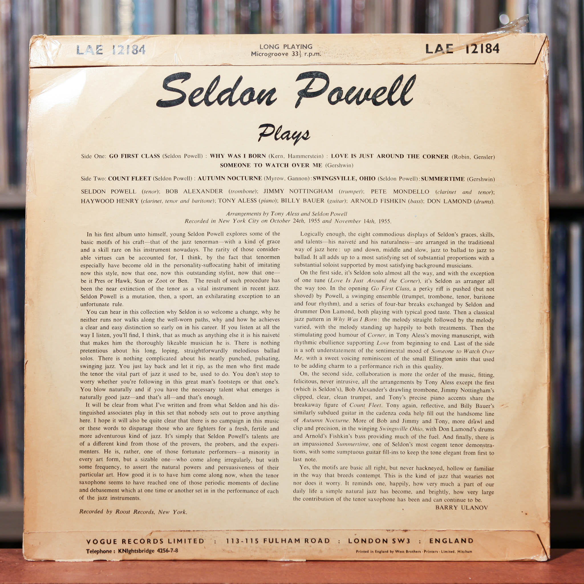 Seldon Powell Self Titled UK Import 1959 Vogue Records, VG/VG